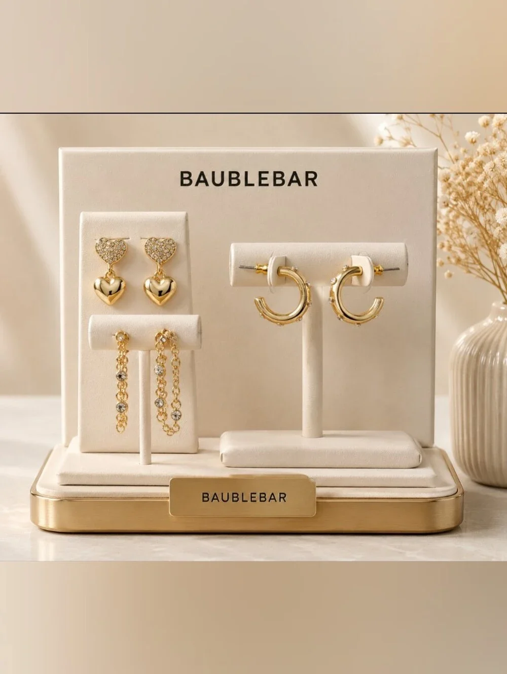 BaubleBar Gold Heart Drop & Hoop Earring Set